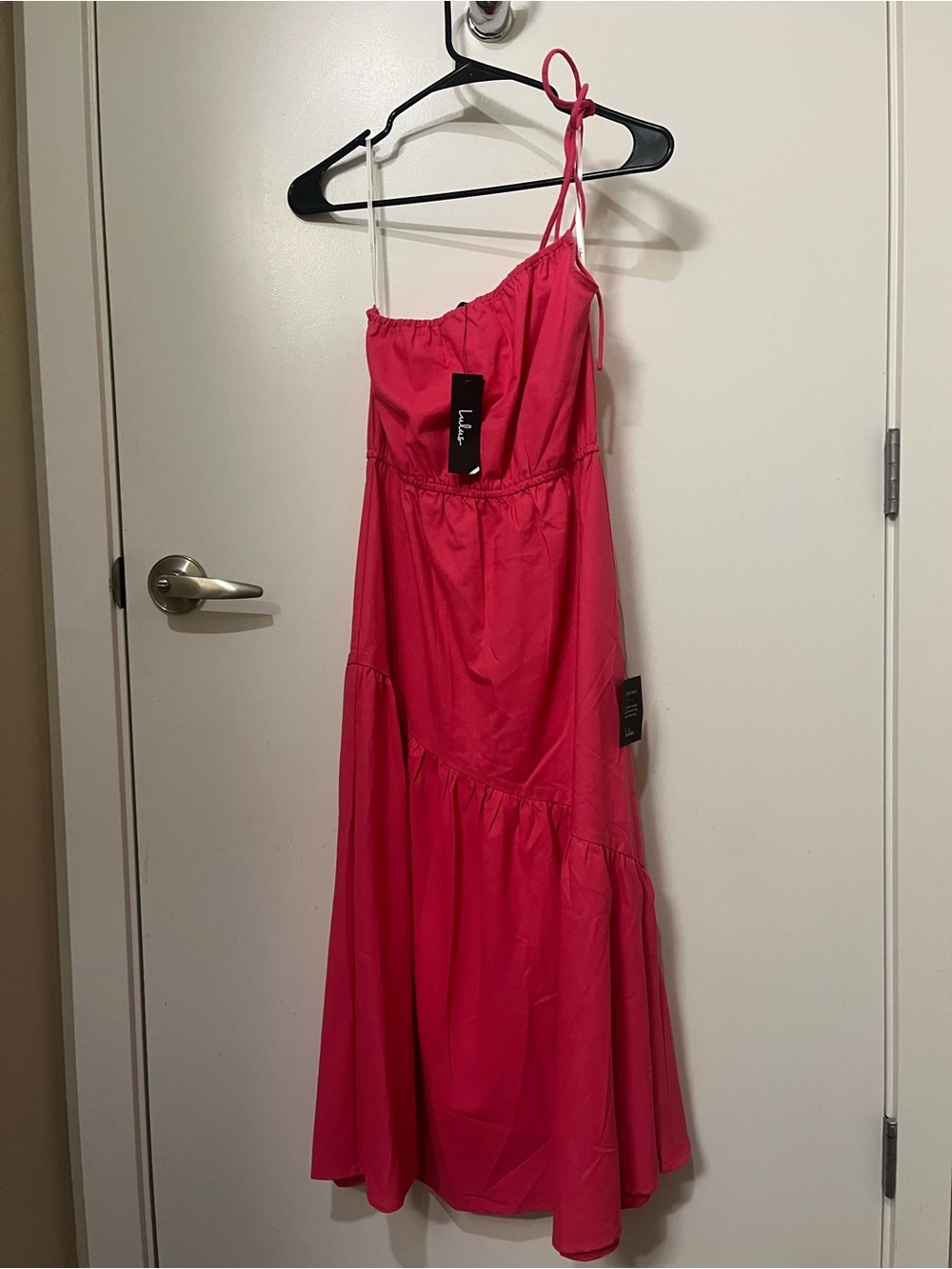 Lulu's One-Shoulder Fuchsia Tiered Maxi Dress